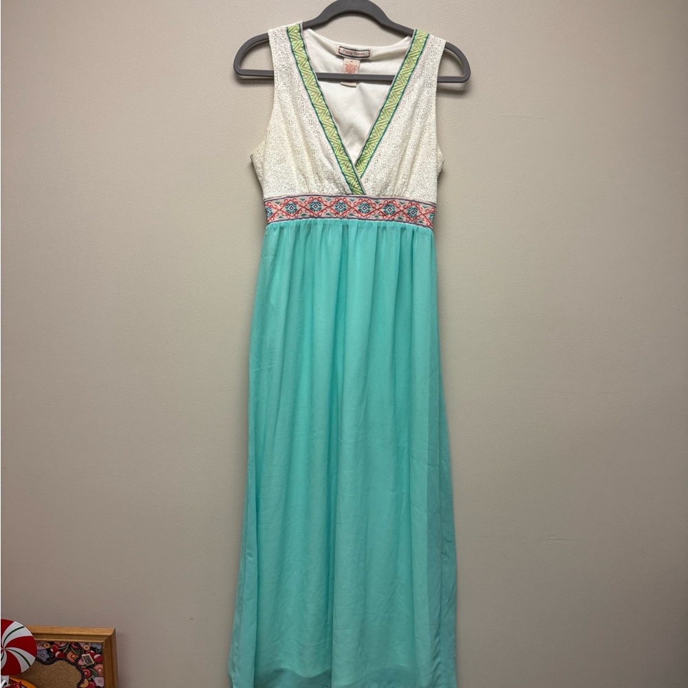 Flying Tomato White and Aqua Maxi Dress